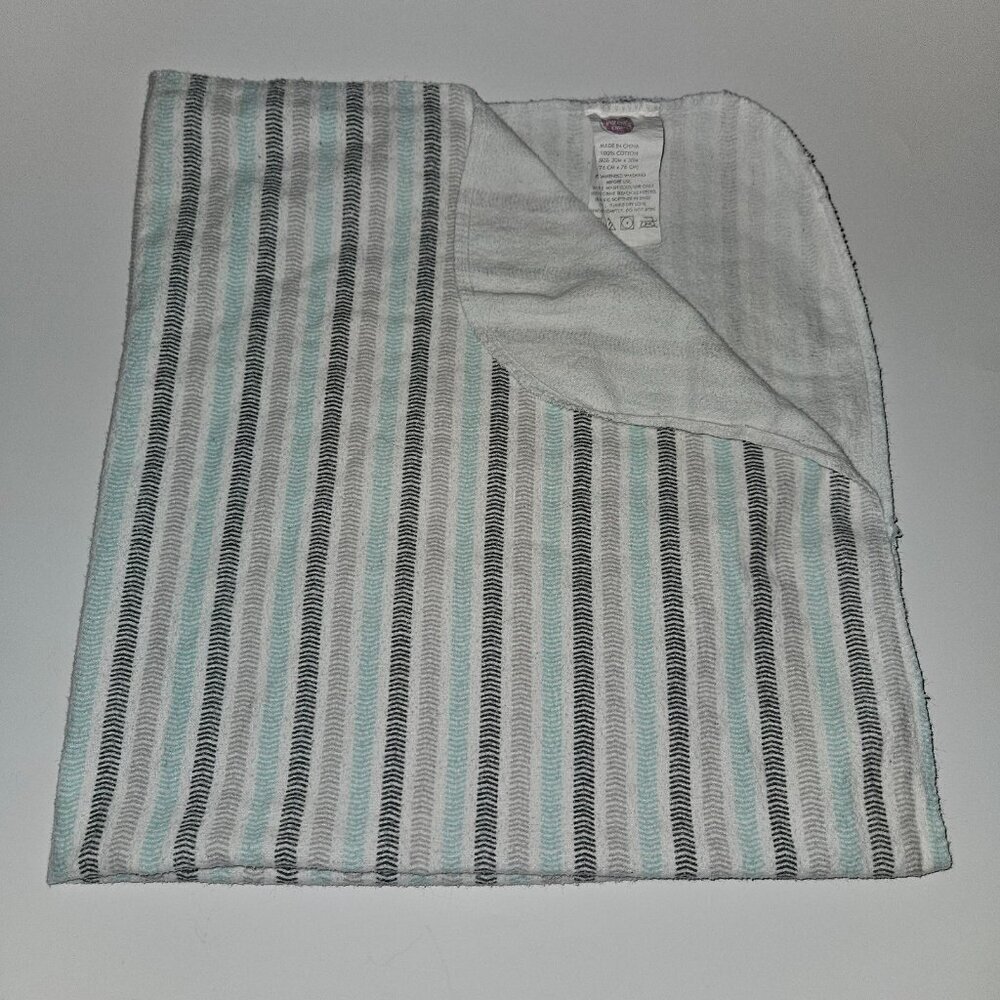 Parent's Choice White Gray Blue Stripes Receiving Blanket 30x30 Cotton (fading)